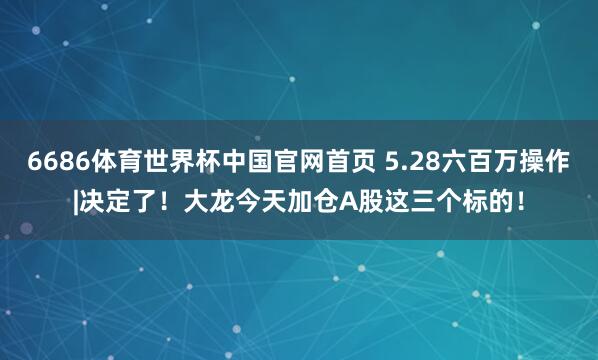 6686体育世界杯中国官网首页 5.28六百万操作|决定了！大龙今天加仓A股这三个标的！